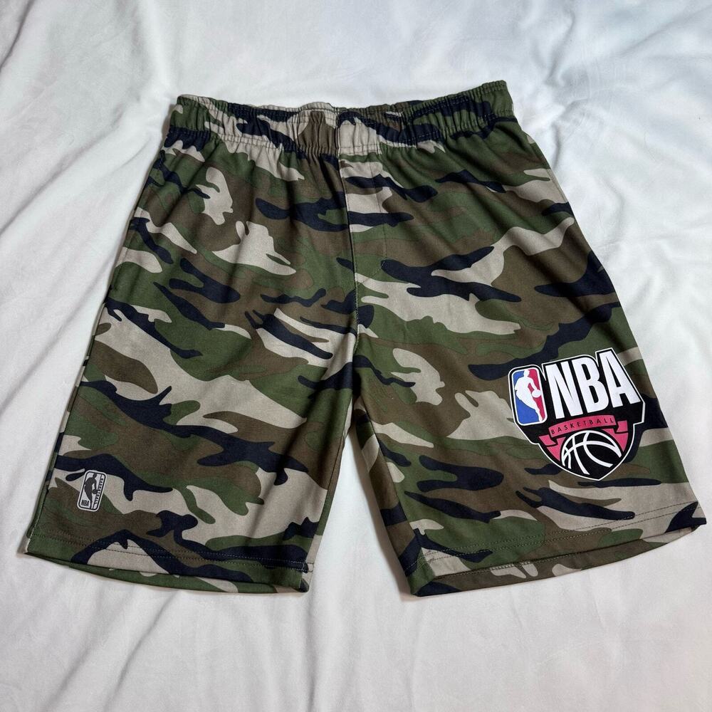 NBA Camo Basketball Shorts Green Camouflage Logo Athletic Men's Size M USED